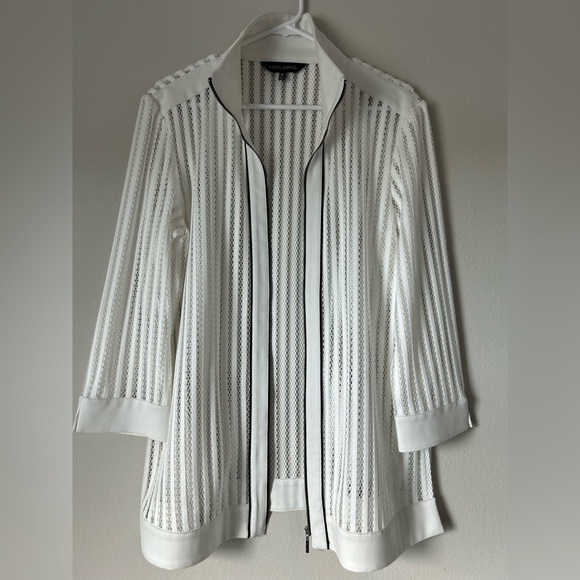 Ming Wang Full Zip Mesh Jacket Women's  M White w/Black Trim
3/4 Sleeves Classic - Picture 4 of 11
